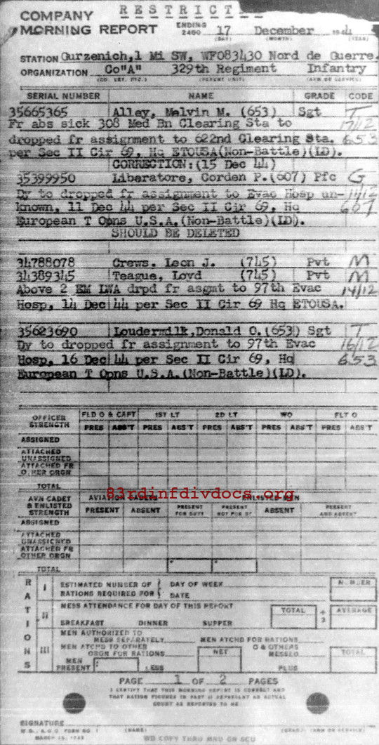 Morning report A Co, 1944-12-17, page 1 Morning report