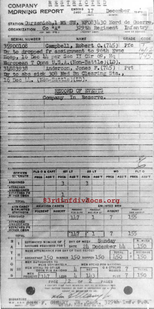 Morning report A Co, 1944-12-17, page 2 Morning report