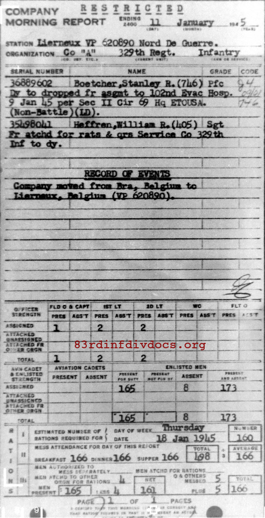 Morning report A Co, 1945-01-11, page 1 Morning report