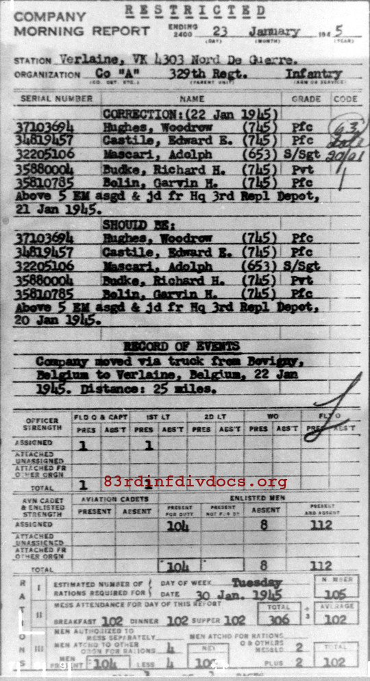 Morning report A Co, 1945-01-23, page 1 Morning report