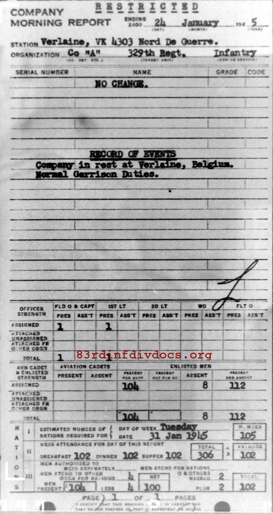 Morning report A Co, 1945-01-24, page 1 Morning report