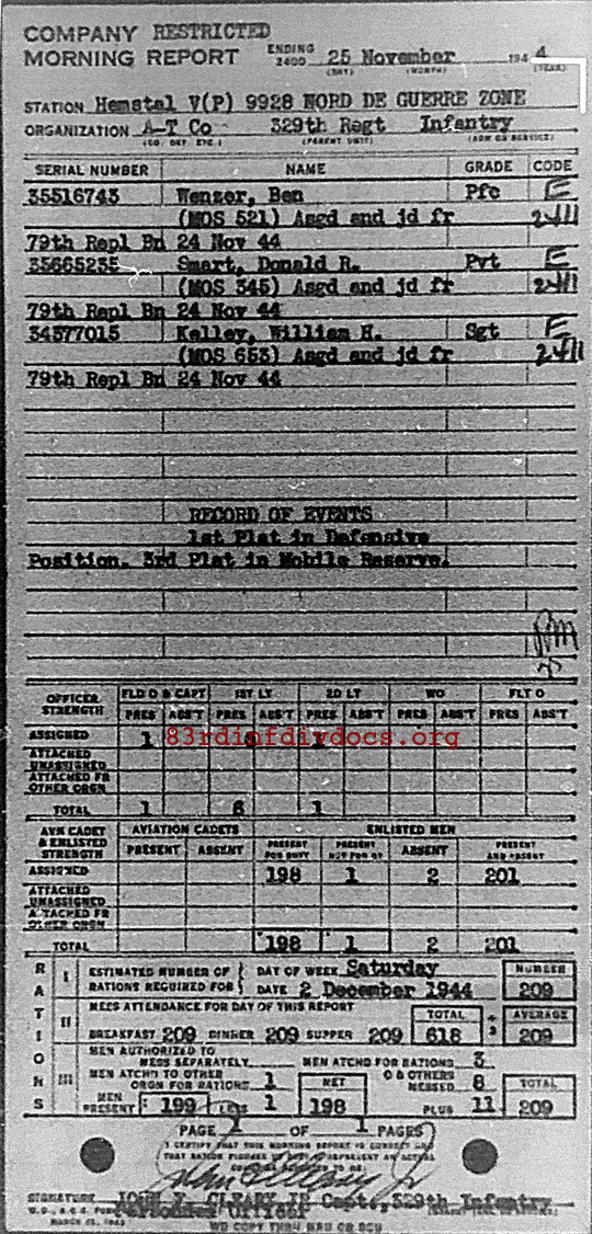 Morning report ATCO Co, 1944-11-25, page 1 Morning report