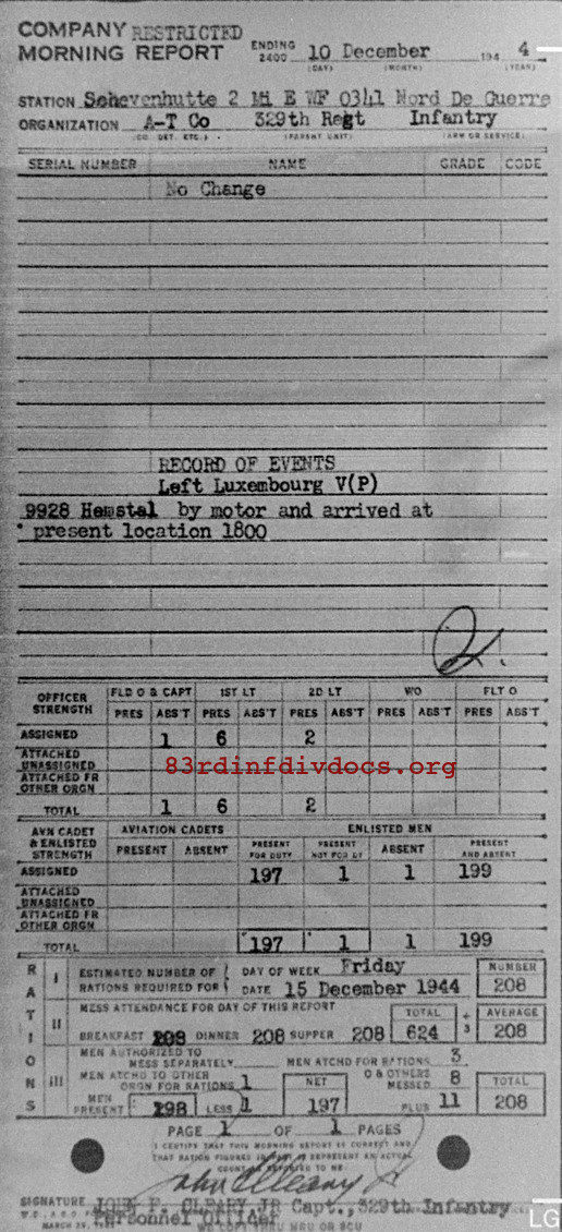 Morning report ATCO Co, 1944-12-10, page 1 Morning report