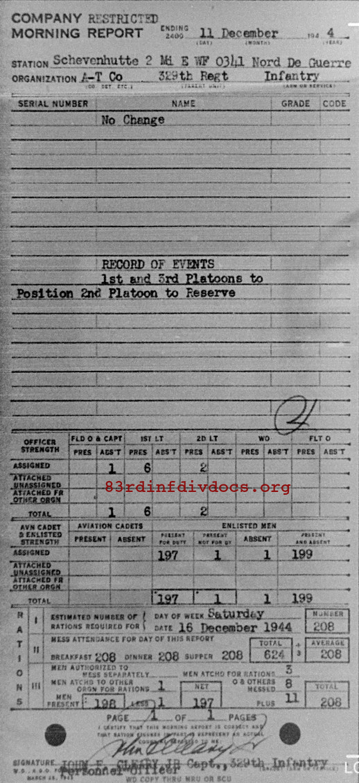 Morning report ATCO Co, 1944-12-11, page 1 Morning report