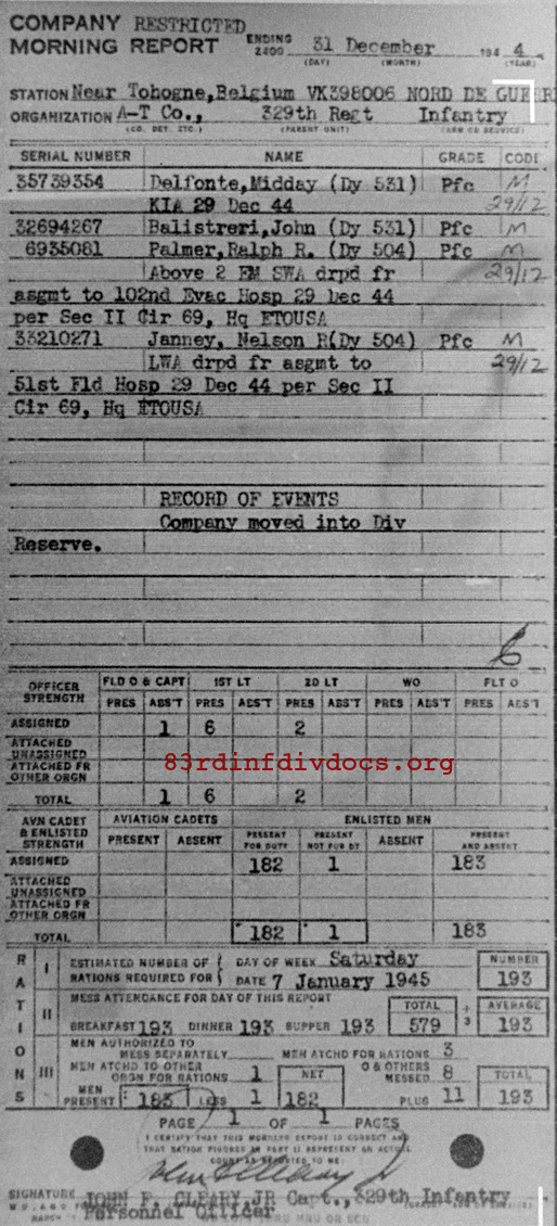 Morning report ATCO Co, 1944-12-31, page 1 Morning report