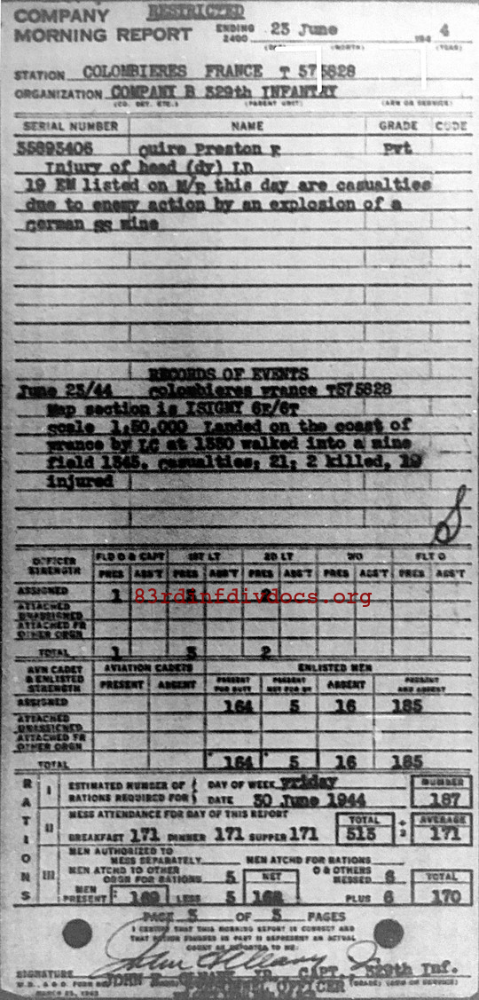 Morning report B Co, 1944-06-23, page 3 Morning report