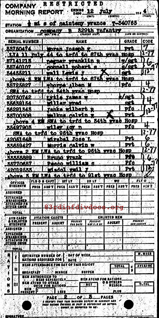 Morning report B Co, 1944-07-12, page 2 Morning report