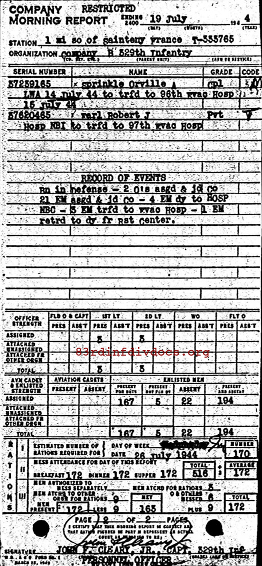 Morning report B Co, 1944-07-19, page 2 Morning report