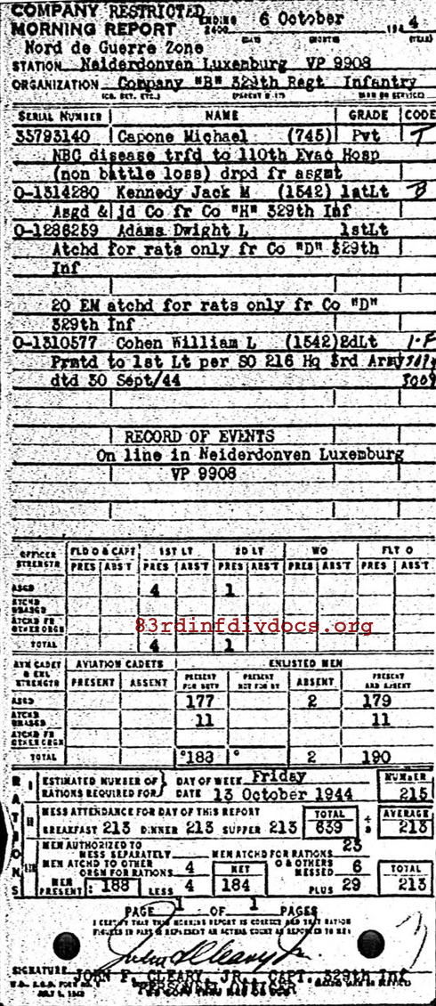 Morning report B Co, 1944-10-06, page 1 Morning report