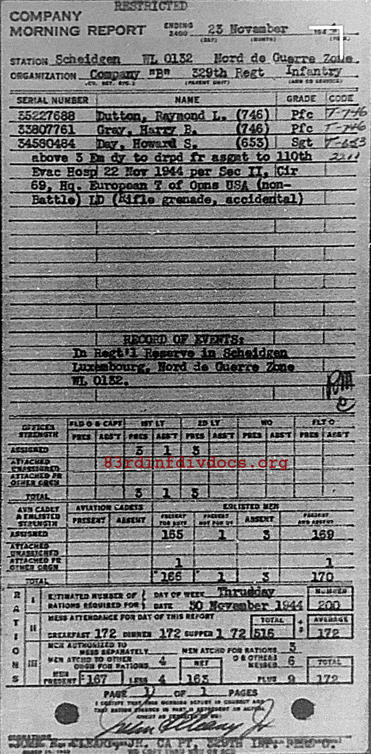 Morning report B Co, 1944-11-23, page 1 Morning report