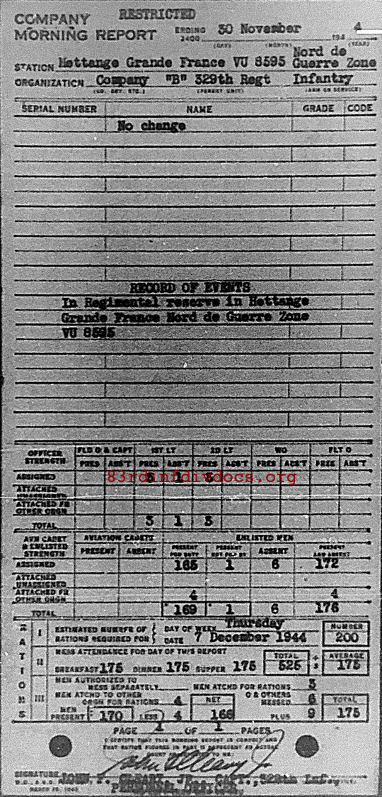 Morning report B Co, 1944-11-30, page 1 Morning report