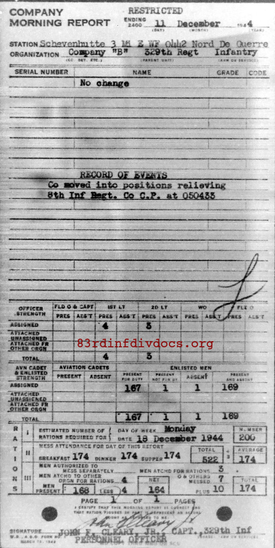 Morning report B Co, 1944-12-11, page 1 Morning report