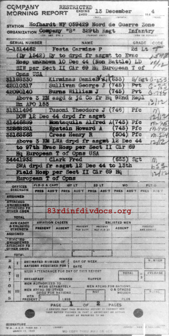 Morning report B Co, 1944-12-13, page 1 Morning report