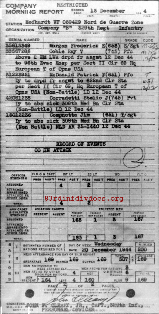 Morning report B Co, 1944-12-13, page 2 Morning report