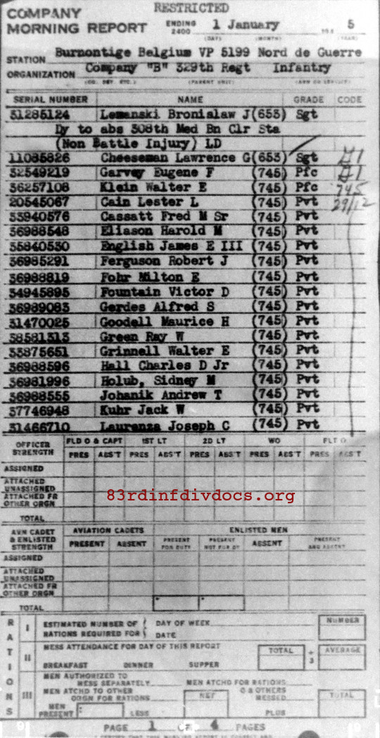 Morning report B Co, 1945-01-01, page 1 Morning report