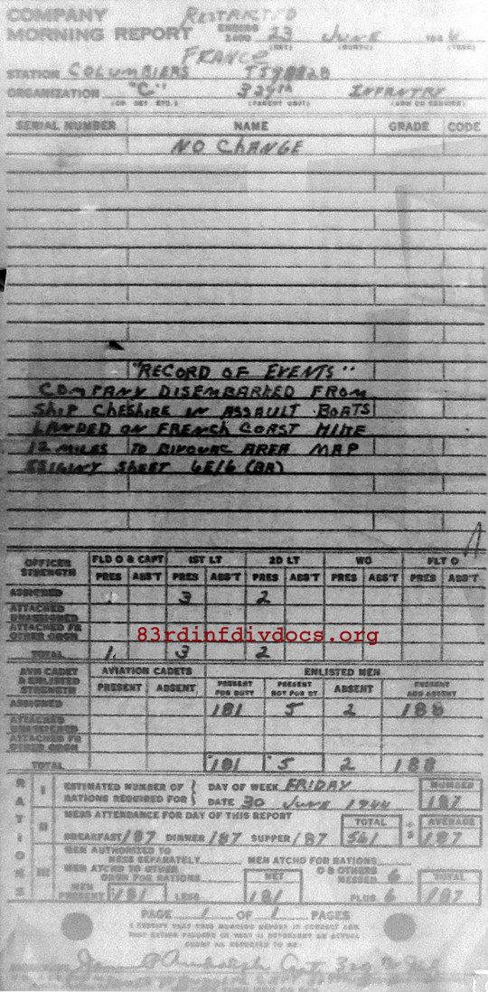 Morning report C Co, 1944-06-23, page 1 Morning report