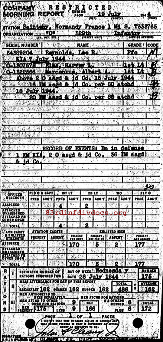 Morning report C Co, 1944-07-19, page 1 Morning report