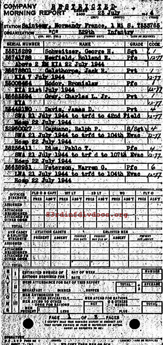 Morning report C Co, 1944-07-23, page 1 Morning report