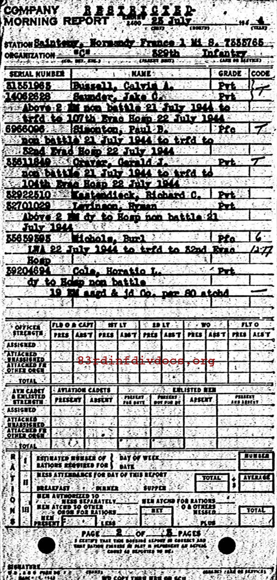 Morning report C Co, 1944-07-23, page 2 Morning report
