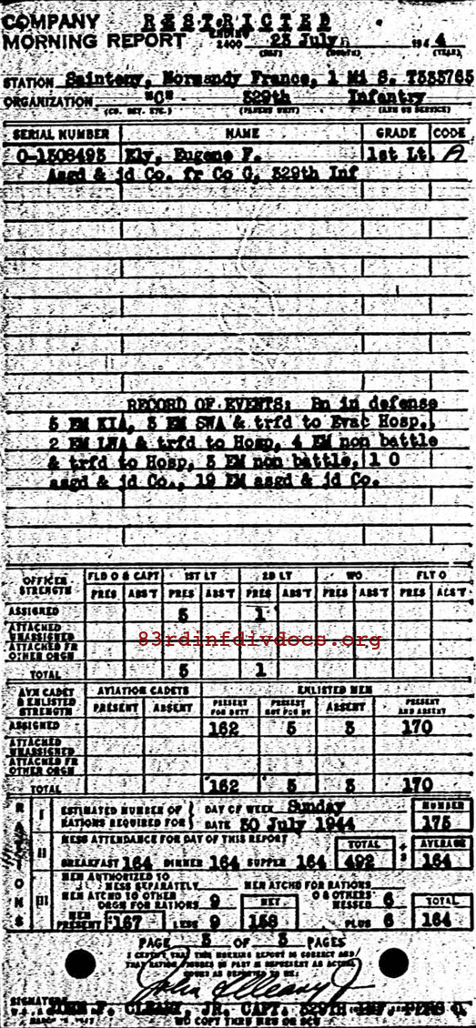 Morning report C Co, 1944-07-23, page 3 Morning report