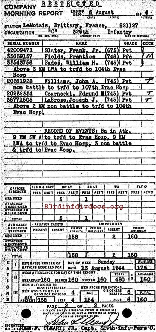 Morning report C Co, 1944-08-06, page 2 Morning report