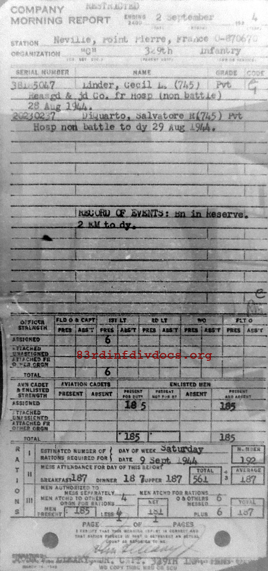 Morning report C Co, 1944-09-02, page 1 Morning report