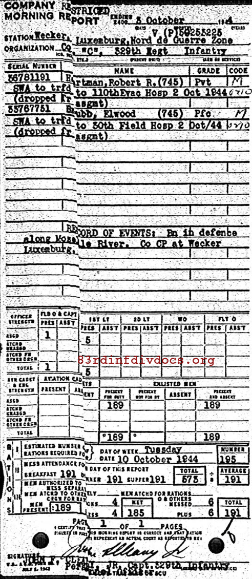 Morning report C Co, 1944-10-03, page 1 Morning report