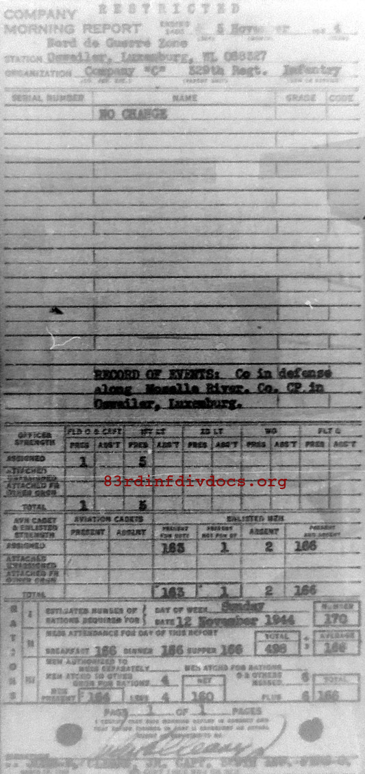 Morning report C Co, 1944-11-05, page 1 Morning report