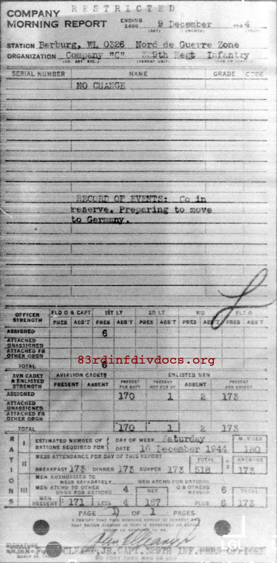 Morning report C Co, 1944-12-09, page 1 Morning report