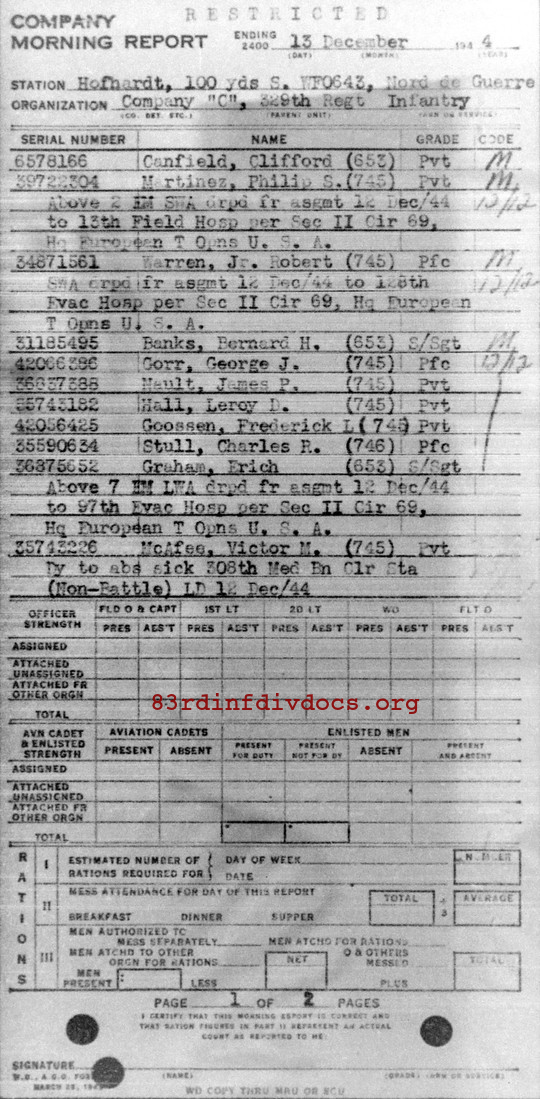 Morning report C Co, 1944-12-13, page 1 Morning report