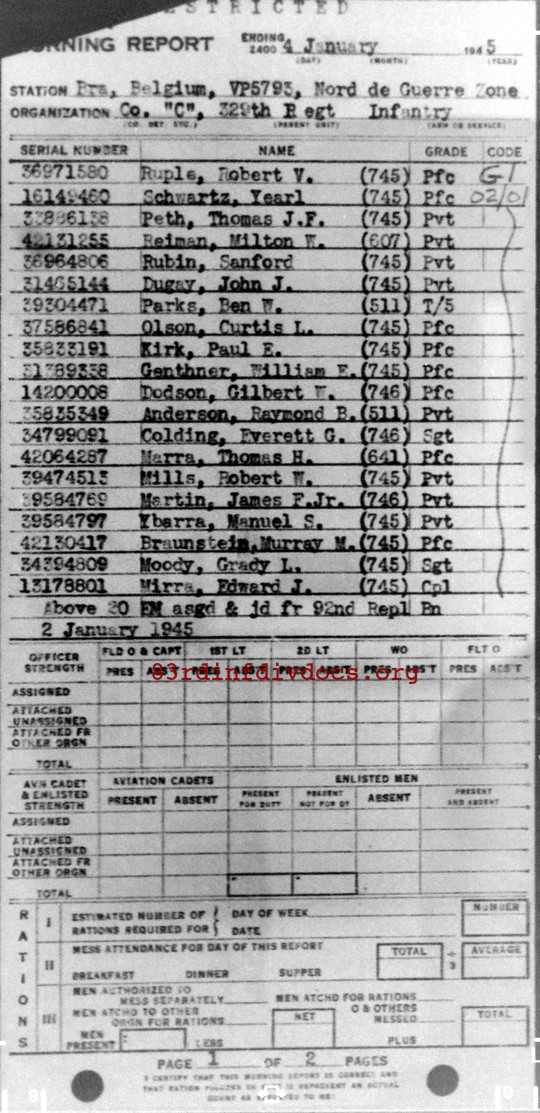 Morning report C Co, 1945-01-04, page 1 Morning report