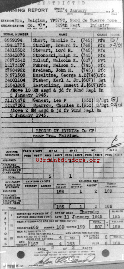 Morning report C Co, 1945-01-04, page 2 Morning report