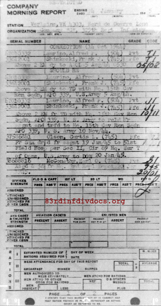 Morning report C Co, 1945-01-24, page 1 Morning report