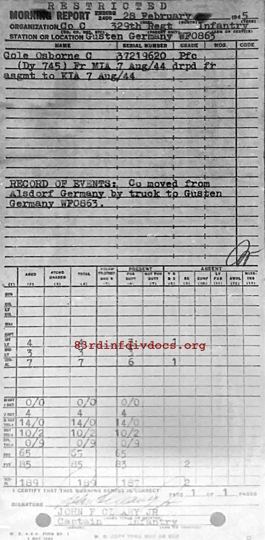Morning report C Co, 1945-02-28, page 1 Morning report