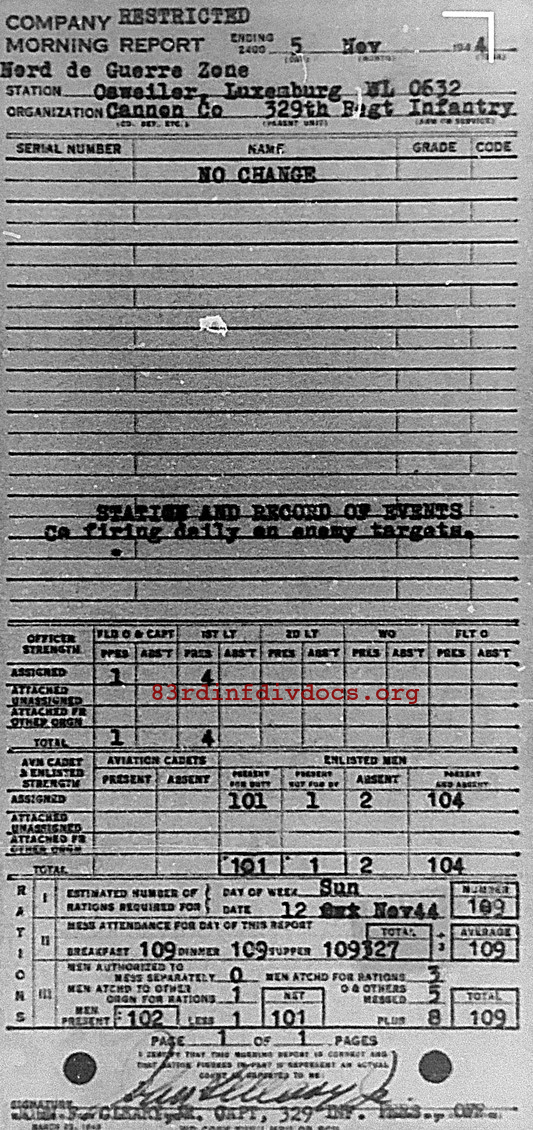 Morning report CANCO Co, 1944-11-05, page 1 Morning report