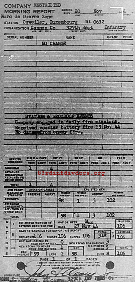 Morning report CANCO Co, 1944-11-20, page 1 Morning report