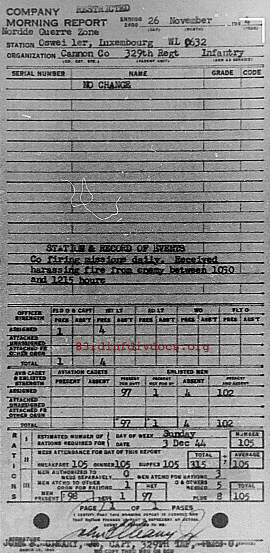 Morning report CANCO Co, 1944-11-26, page 1 Morning report