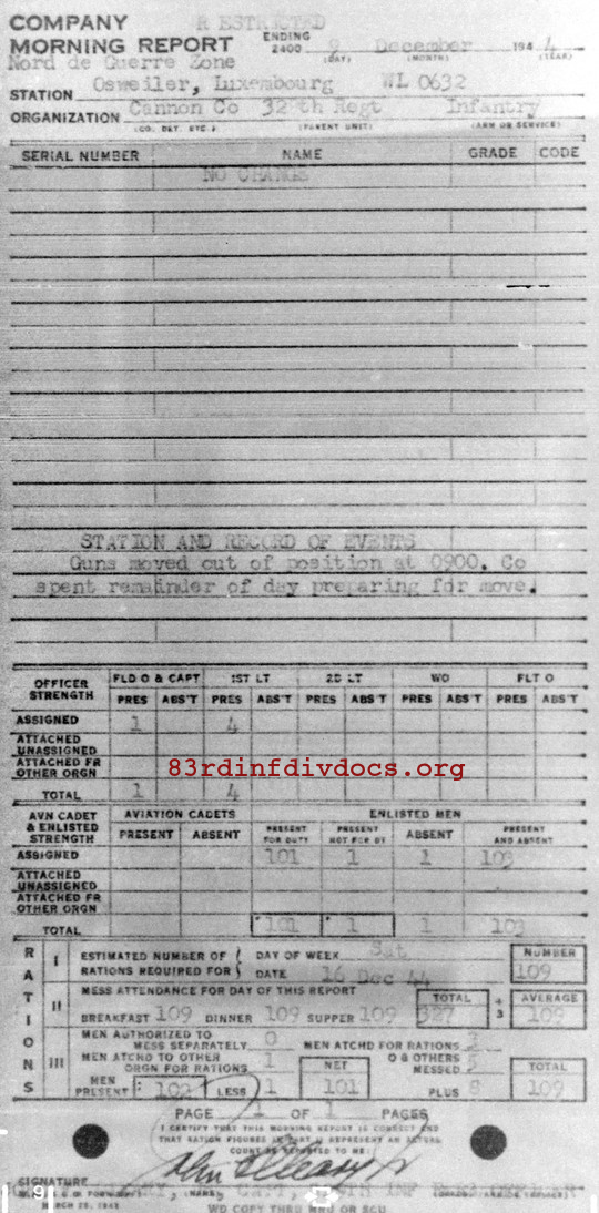 Morning report CANCO Co, 1944-12-09, page 1 Morning report