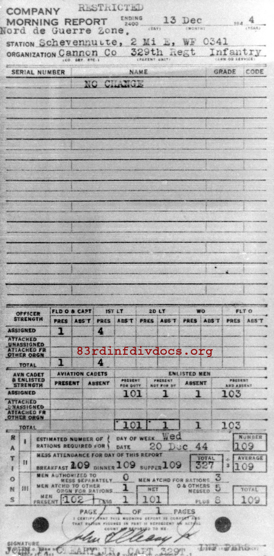 Morning report CANCO Co, 1944-12-13, page 1 Morning report