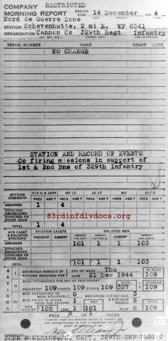Morning report CANCO Co, 1944-12-14, page 1 Morning report