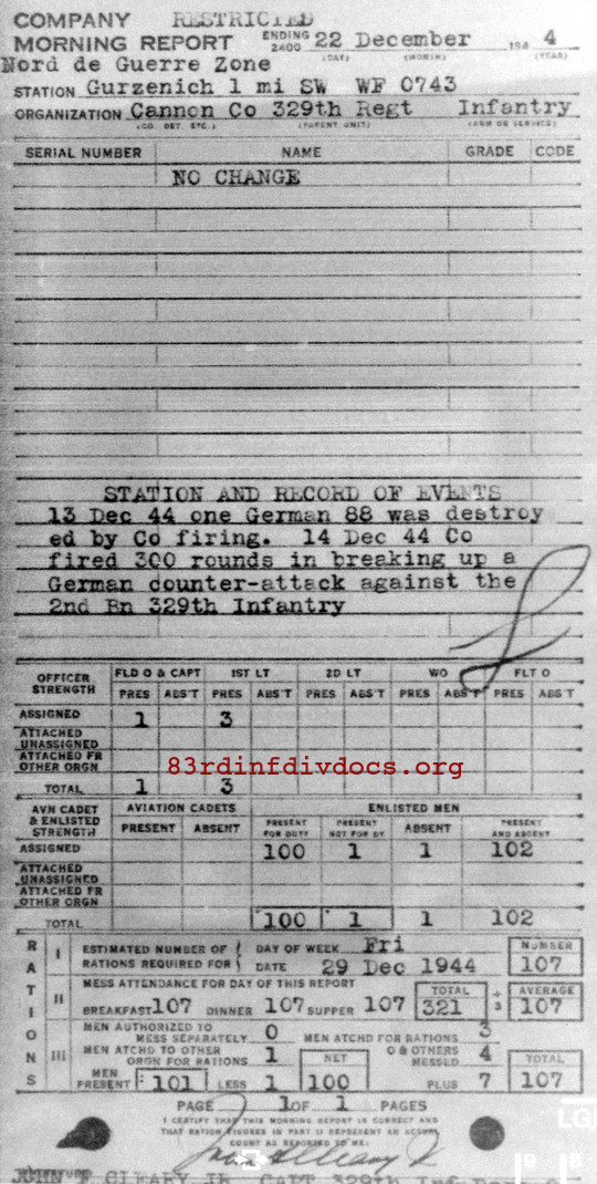 Morning report CANCO Co, 1944-12-22, page 1 Morning report
