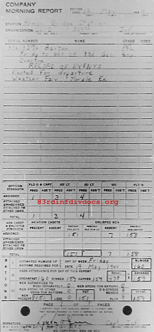Morning report D Co, 1944-05-12, page 1 Morning report