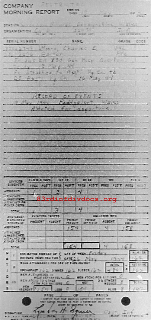 Morning report D Co, 1944-05-19, page 1 Morning report