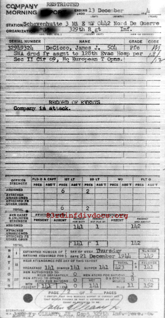 Morning report D Co, 1944-12-13, page 2 Morning report