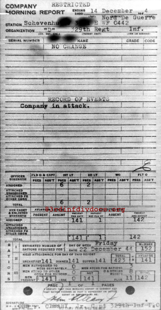 Morning report D Co, 1944-12-14, page 1 Morning report