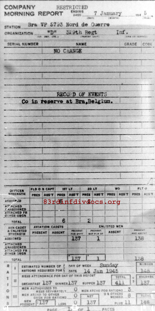 Morning report D Co, 1945-01-07, page 1 Morning report