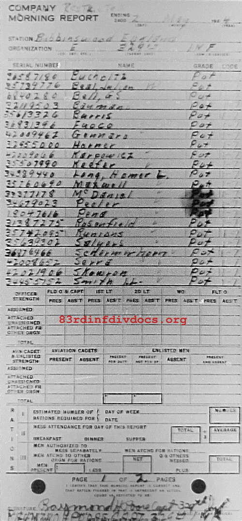 Morning report E Co, 1944-05-02, page 1 Morning report
