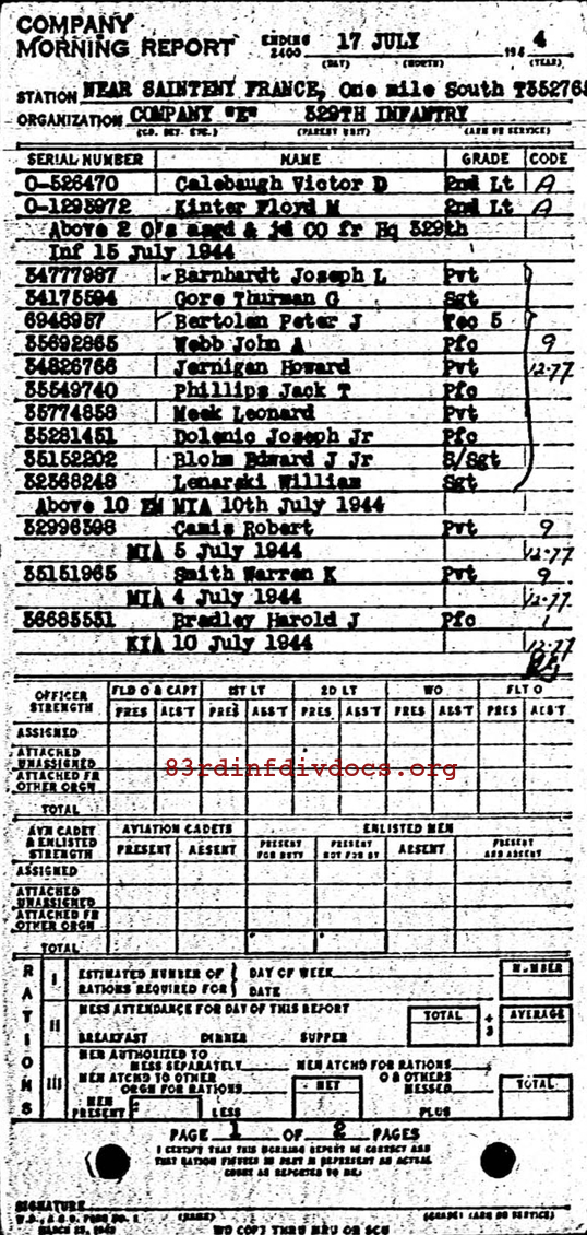 Morning report E Co, 1944-07-17, page 1 Morning report