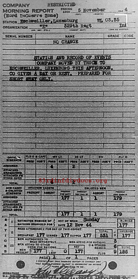 Morning report E Co, 1944-11-05, page 1 Morning report