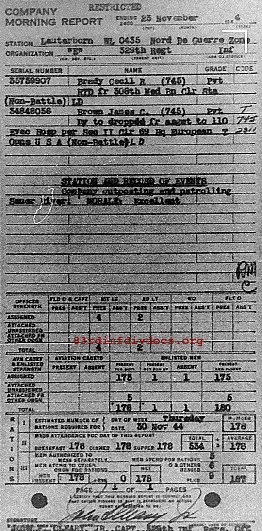 Morning report E Co, 1944-11-23, page 1 Morning report